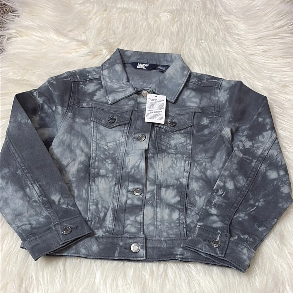NWT Lands End Girls Youth Long Sleeve Button Up Tie Dye Denim Jacket Size XS 4-5